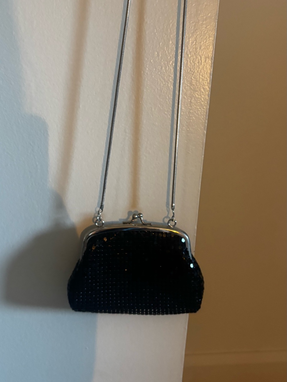 Black Sequin Evening Clutch with Silver Chain